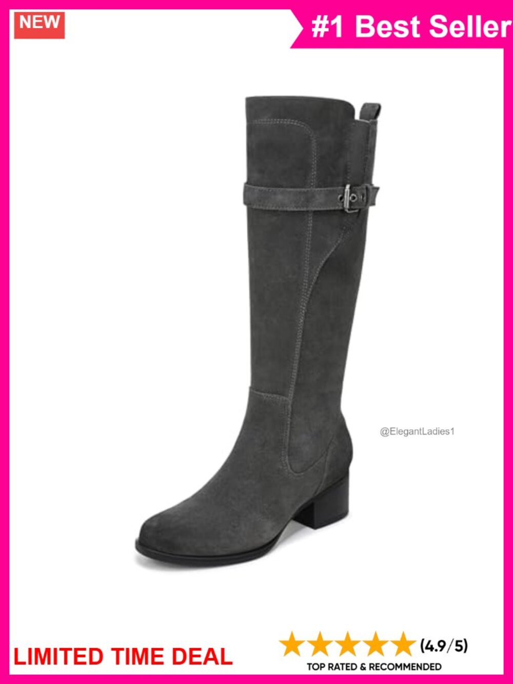 Extra Wide Calf Knee High Boots Leather Block Heel